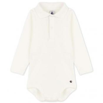 Body de manga larga con cuello polo de algodón bio Petit Bateau blanco 18 meses