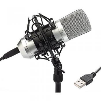 Micrófono de Estudio USB Tie Studio Condensador Grande con Soporte Antivibración y Cable Incluido