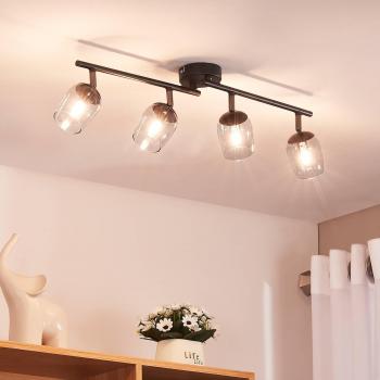 Lindby Spot Katjana - Foco empotrado, lámpara de techo y pared, 4 luces (G9), 70,5 cm de largo, cristal ahumado, diseño vintage en gris hecho de metal