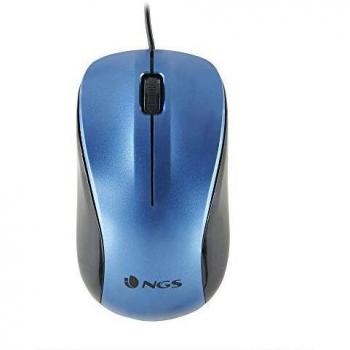 NGS Crew Blue - Ratón Óptico 1200dpi con Cable USB, Ratón para Ordenador o Portátil con 2 Botones, Ambidiestro, Azul