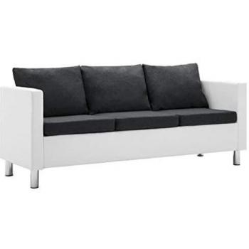 vidaXL Sofá 3 Plazas Cuero Sintético Blanco Gris Oscuro Asiento Sillón Silla