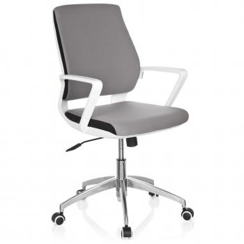 hjh OFFICE 719210 Silla de Oficina ESTRA Tela Gris/Blanco, Silla de Escritorio con reposabrazos, Respaldo ergonómica, Altura Ajustable