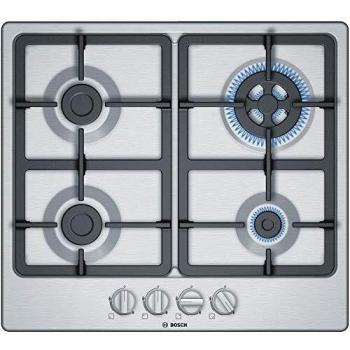 Bosch PGH6B5B90 - Placa de gas Serie 4, 60 cm, Autoencendido integrado en los mandos, Seguridad GasStop, Acero inoxidable