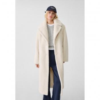 Ecru Long Faux Shearling Lined Coat M