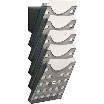 Soporte de folletos A4 para pared, 5 compartimentos, gris transparente, 241 x 150 x 578 mm (1 Set)