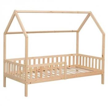 Cama Cabaña de Madera para Niños Marceau 190x90 cm con Somier de Lamas y Barrotes de Seguridad