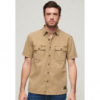 Superdry Men's Short Sleeve Military Shirt - Brown