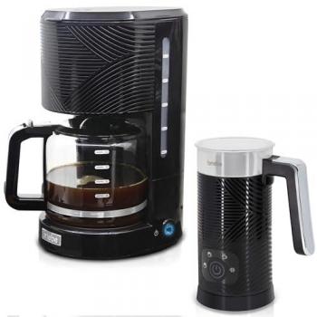 Cafetera Goteo Briebe Elegance 10 Tazas + Espumador de Leche Eléctrico 1000W Negro, Libre de BPA