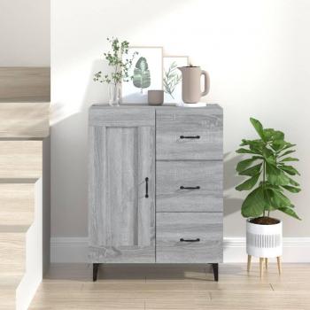 Aparador de madera contrachapada 69,5x34x90 cm con puertas y cajón, mueble de almacenaje para salón moderno en color gris Sonoma