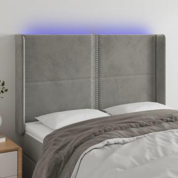 Cabecero LED de Terciopelo Gris Claro 147x16x118/128 cm