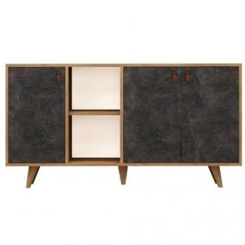 Aparador 3 Puertas y 2 Nichos L140 cm Decoración Roble y Piedra Antracita