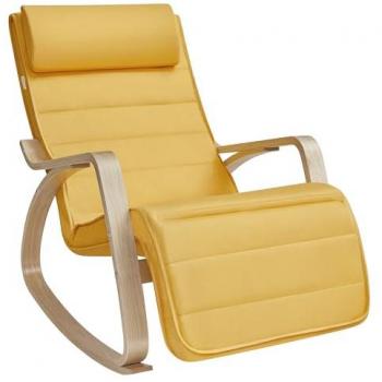 Silla Mecedora Acolchada Ajustable con Reposapiés, Patas de Ángulo 5 Grados, Carga Máxima 150 kg, Disponible en Amarillo, Azul, Beige, Gris Claro, Gris Oscuro y