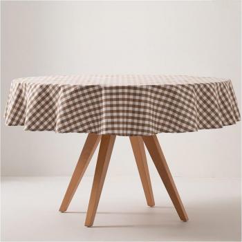 Mantel redondo antimanchas vichy taupé con tratamiento especial para una limpieza fácil