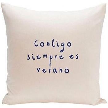 UO Funda de Cojín con Embalaje, Estampado Contigo Siempre es Verano, Algodón-Poliéster, Azul y Turquesa, 45x45x2 cm