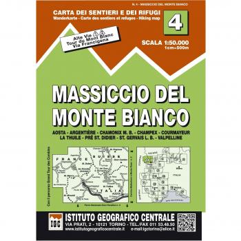 Mapa excursionista y topográfico del Massiccio del Monte Bianco 1:50.000 - Carta de senderos y refugios