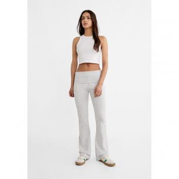 Stradivarius Flared Leggings with Fold Over Waist in Grey Melange, Size S