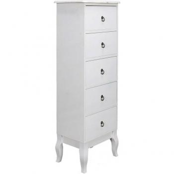 Cómoda Chiffonnier Blanca de 5 Cajones - 40 cm x 30,5 cm x 113 cm