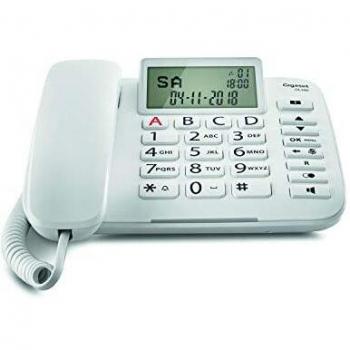 Gigaset DL380. Teléfono fijo con cable, Pantalla de alta visibilidad, Teclas grandes, Agenda para 99 contactos, Color Blanco