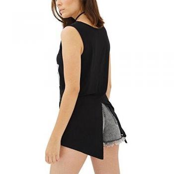 trueprodigy Casual Mujer Marca Camiseta De Tirantes con impresión Estampada Ropa Retro Vintage Rock Vestir Moda Cuello Redondo Sin Manga Slim Fit Designer Fashion Top, Colores:Black, Tamaño:XL