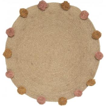 Alfombra de Yute Multicolor con Detalles de Algodón y Pompones de Lurex 78 cm - Atmosphera créateur d'intérieur