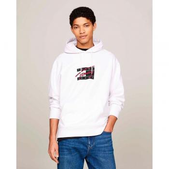 Tommy Jeans Men's White Hoodie with Printed Logo - S Size Graffiti Style