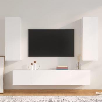vidaXL Set de muebles para TV 4 piezas madera contrachapada blanco 80 x 30 x 30 cm, Mueble de Salon, Mueble TV, Mueble Televisor, Mesa de TV