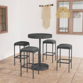 5-Piece Grey Poly Rattan Garden Bar Set with Cushions