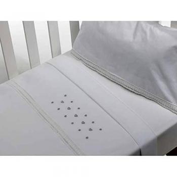 Sábanas Cuna Corazon Bodoques Blanco Gris