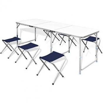 vidaXL Mesa de Camping Portátil Plegable 6 Taburetes Aluminio Muebles Jardín