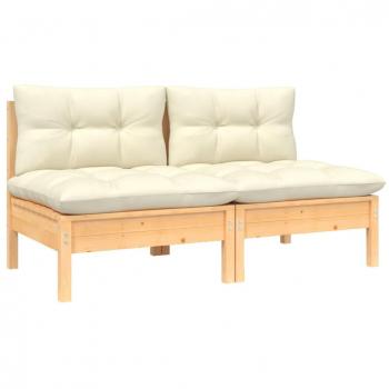 2-Seater Garden Sofa with Cream Cushions Solid Pinewood