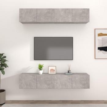 Mueble de TV vidaXL 4 uds madera contrachapada gris concreto 80x30x30 cm