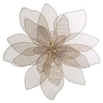 Decoración de Pared Flor de Metal Dorado 55 x 8 cm