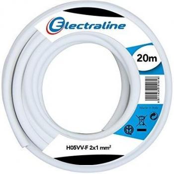 Cavo H05VV-F Electraline 2x1 mm, 20 m, Blanco para Prolongaciones