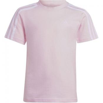 Camiseta Infantil adidas Essentials 3 Franjas Algodón Rosa