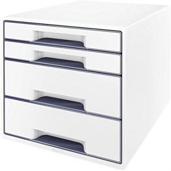 Leitz Buc de 4 Cajones A4 con Rotulador y Bandeja Transparente, Organizador, Gama WOW, Blanco/Gris