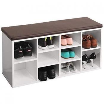 RICOO Banco Zapatero con Asiento 104 x 49 x 30 cm Mueble recibidor Blanco – Organizador Zapatos WM033-W-B