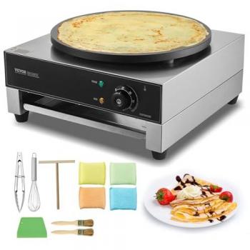 VEVOR 1700W Electric Crepe Maker, 40cm Nonstick Stainless Steel Flat Griddle with Temperature Control