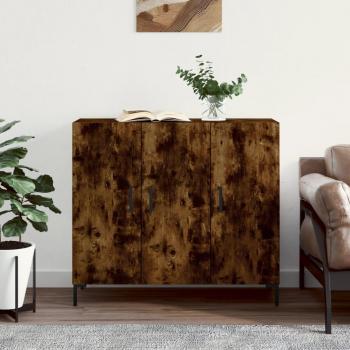 Aparador de madera de ingeniería 90x34x80 cm en color roble ahumado, mueble de almacenaje para salón, buffet, armario auxiliar y armario de almacenamiento