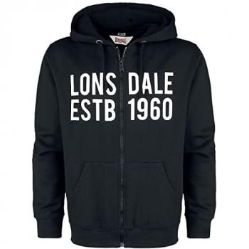 Lonsdale Solfach Black Hoodie for Men - Slim Fit Zip-Up Sweatshirt