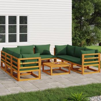 9-Piece Solid Wood Garden Lounge Set with Green Cushions