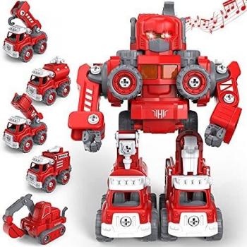 Robot Transformado-5 en 1 Coches de Juguetes Conjunto de Vehículos Camión Juguetes Niños niñas 4 5 6 7años