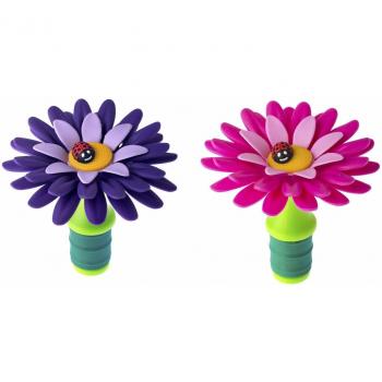VIGAR Flower Power Tapón de Botella-Set 2 Unidades, Silicona, Violeta/Rosa, 2