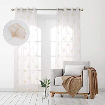Deconovo Visillos para Ventanas Gasa Voile Efecto Lino Cortinas Habitación Traslúcida para Niños con Ojales 2 Unidades 140 x 280 cm Lino