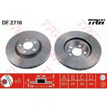 Disco de freno TRW DF2716, ventilado, 1 pieza, delantero