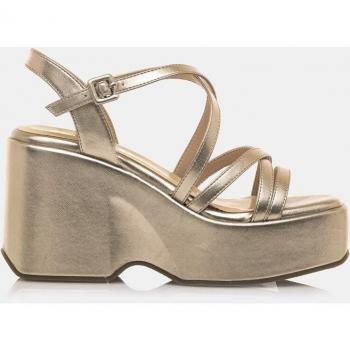 MTNG Sandalias Lizzy para Mujer, Color Dorado, con Cierre de Hebilla, Puntera Redonda y Cuña de 5cm en Material Sintético