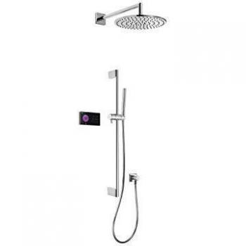 Kit electrónico de ducha termostático empotrado Shower Technology Blue Edition, 2 vías, ducha fija de 300 mm, barra deslizante, 55 x 30 x 82 centímetros, color cromo