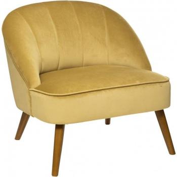 Sillón de Terciopelo Amarillo Naova en Contrachapado E0 con Espuma PU y Madera Ocre 72x71x78