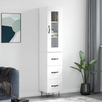 Aparador alto de madera contrachapada blanco 34,5x34x180 cm
