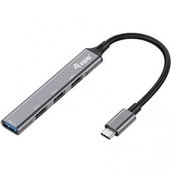 Equip Life USB-C Hub, 1x USB 3.0, 3x USB 2.0 Ports, Aluminum Case, Black/Grey, Interface USB 3.2 Gen 1 (3.1 Gen 1) Type