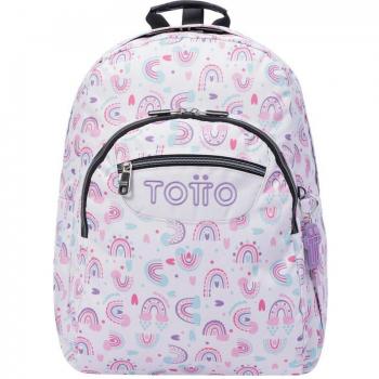 Mochila Escolar Totto Adaptable a Carro Acuareles Blanco y Arcoíris Rosa